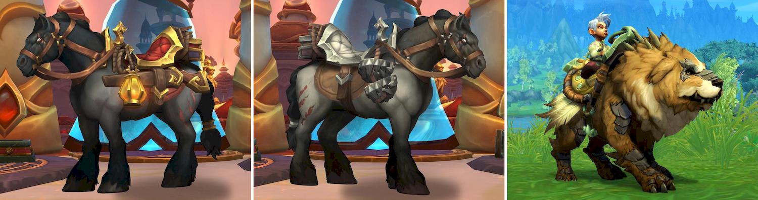 Screenshots of three mounts available in May